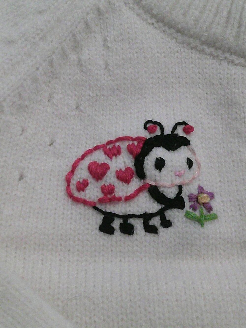 LADYBUG Hand-Embroidered Cream Unisex Cardigan Size 2T-3T